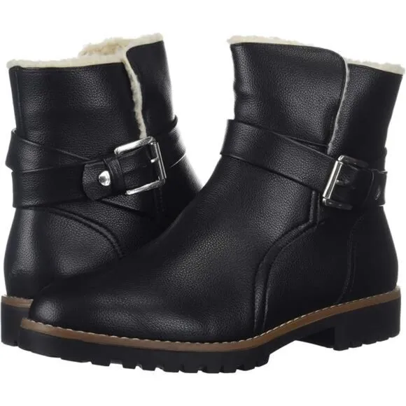 Women's Winter Boots Faux Fur Lined Mid Calf Zipper Snow Shoes, Black
