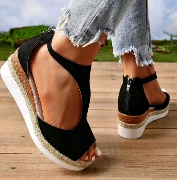 Women's Zipper Back Roman Style Vintage Fashion Lightweight Wedge Heel Platform