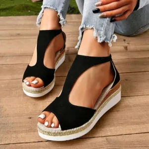 Women's Zipper Back Roman Style Vintage Fashion Lightweight Wedge Heel Platform