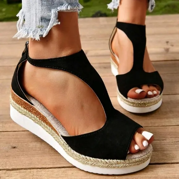 Women's Zipper Back Roman Style Vintage Fashion Lightweight Wedge Heel Platform