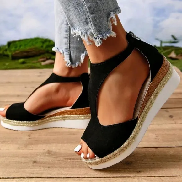 Women's Zipper Back Roman Style Vintage Fashion Lightweight Wedge Heel Platform