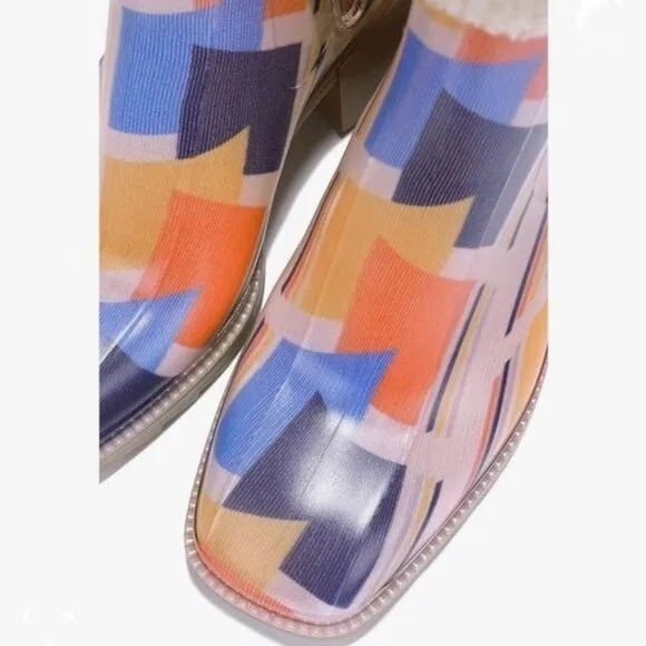 Womens Chunky Block Heel Ankle Boots Print Color