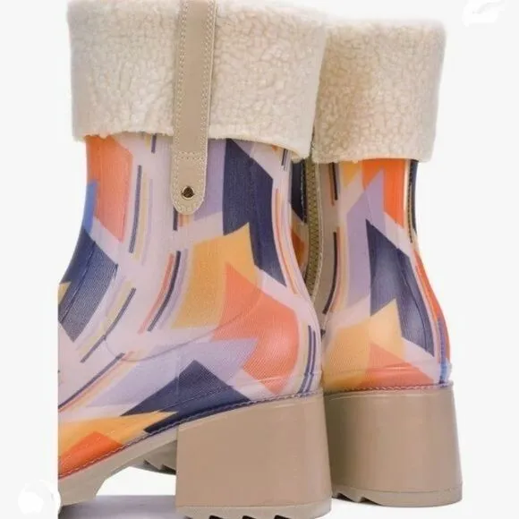 Womens Chunky Block Heel Ankle Boots Print Color