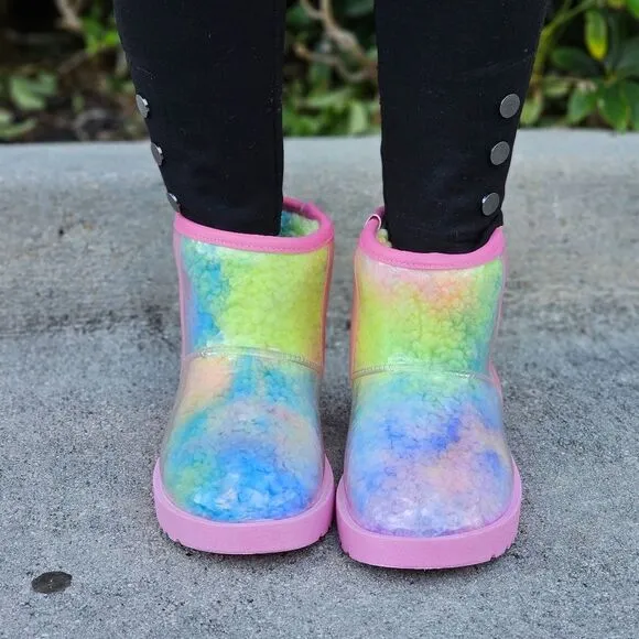 Womens Clear Multi Color Ankle Comfort Boots