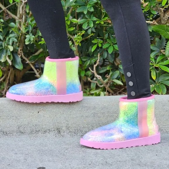 Womens Clear Multi Color Ankle Comfort Boots
