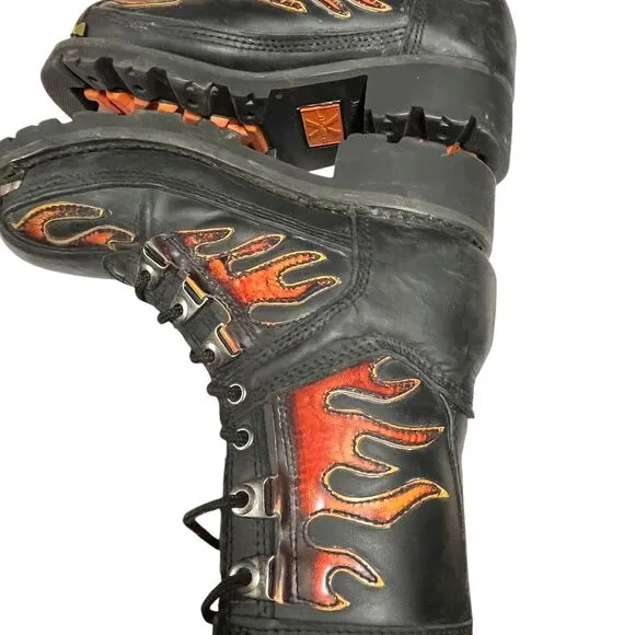 Xelement Moto Boots Women Size 6.5 Black With Flames Leather Chunky Insulated