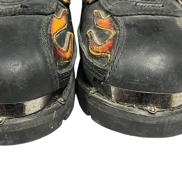 Xelement Moto Boots Women Size 6.5 Black With Flames Leather Chunky Insulated