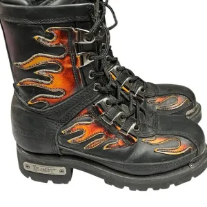 Xelement Moto Boots Women Size 6.5 Black With Flames Leather Chunky Insulated