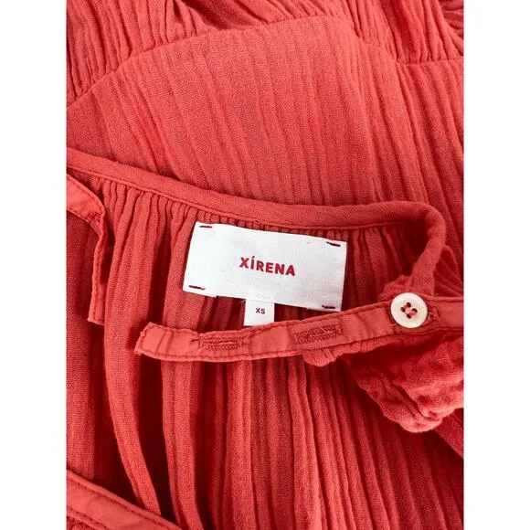 Xirena Rumer Scoop Neck Flutter Sleeve Gauze Tiered Midi Dress in Paprika