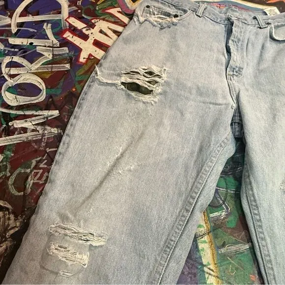 Y2K BCC Blues Distressed Light Wash Jeans - Men’s 36x30 - Camo-Lined Rips