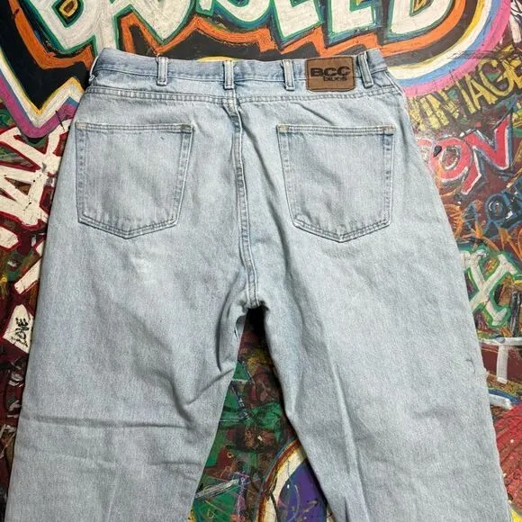Y2K BCC Blues Distressed Light Wash Jeans - Men’s 36x30 - Camo-Lined Rips