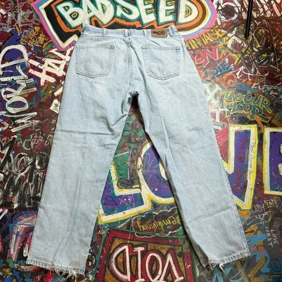 Y2K BCC Blues Distressed Light Wash Jeans - Men’s 36x30 - Camo-Lined Rips
