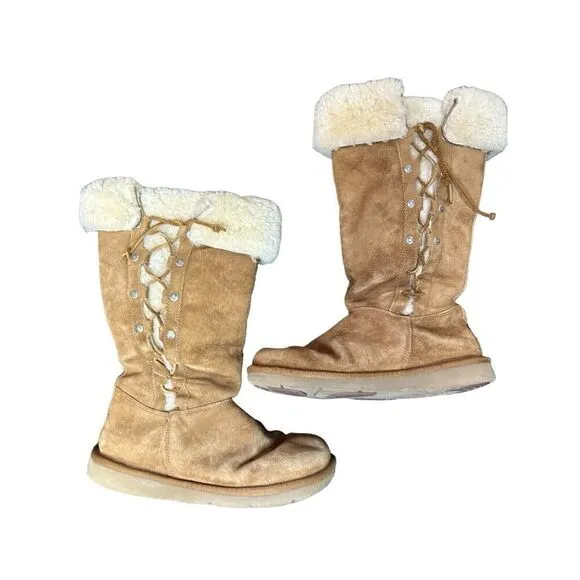 Y2K Snow Bunny UGG Tie Up Lace Boots sz 8