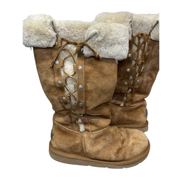 Y2K Snow Bunny UGG Tie Up Lace Boots sz 8