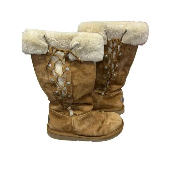 Y2K Snow Bunny UGG Tie Up Lace Boots sz 8