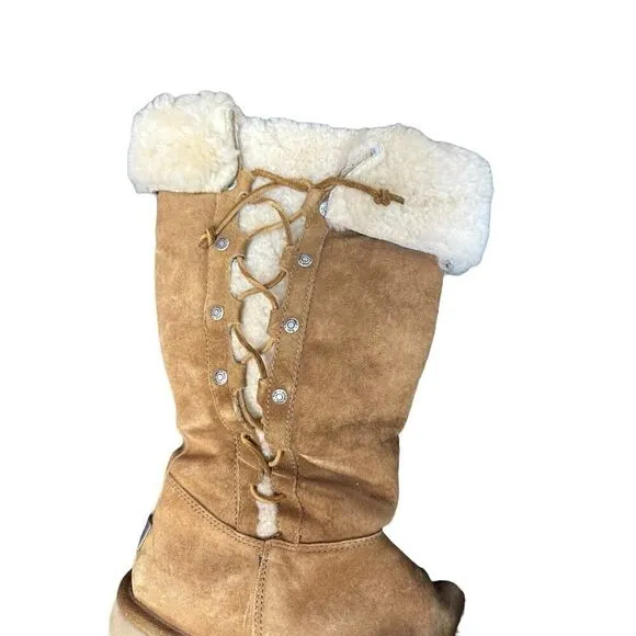 Y2K Snow Bunny UGG Tie Up Lace Boots sz 8