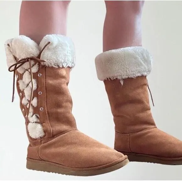Y2K Snow Bunny UGG Tie Up Lace Boots sz 8