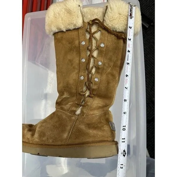 Y2K Snow Bunny UGG Tie Up Lace Boots sz 8