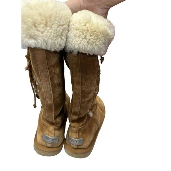 Y2K Snow Bunny UGG Tie Up Lace Boots sz 8