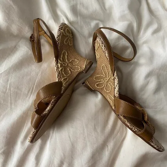Y2k summer wedges floral embroidered strappy platform sandals