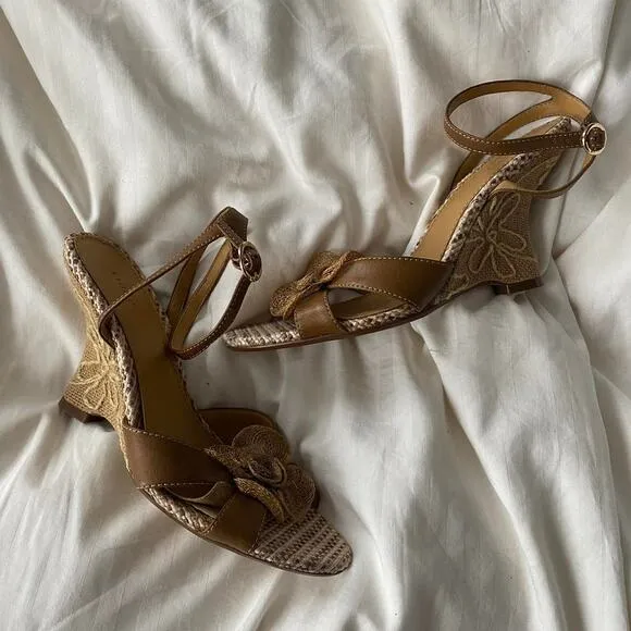 Y2k summer wedges floral embroidered strappy platform sandals