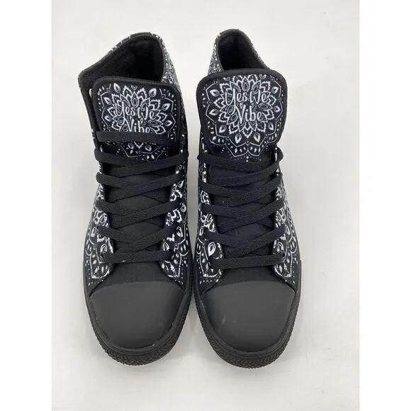 Yes We Vibe High Top Sneakers Black Teach Peace Rare Mens Size 9.5 Wmns 11