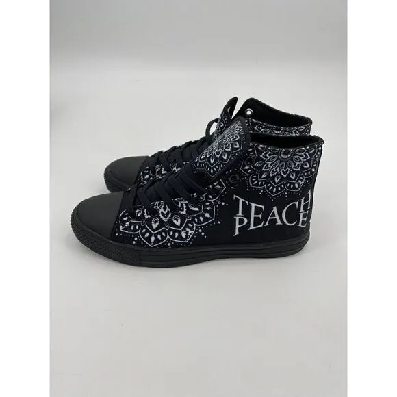 Yes We Vibe High Top Sneakers Black Teach Peace Rare Mens Size 9.5 Wmns 11