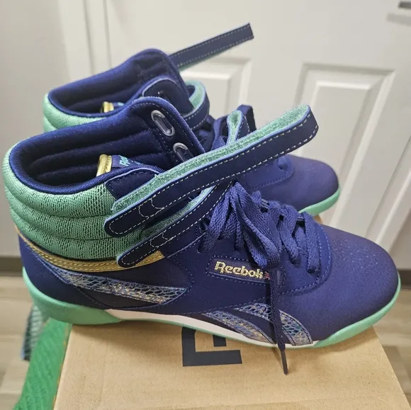 Youth Royal Blue Purple Classic High Top Reebok Sneakers