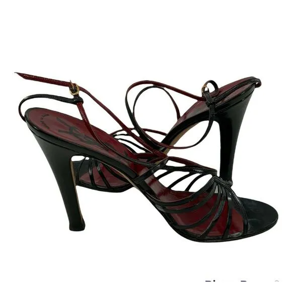 Yves Saint Laurent Shoes Womens Sz 8 Leather Strappy Stiletto Heel Sandals Italy