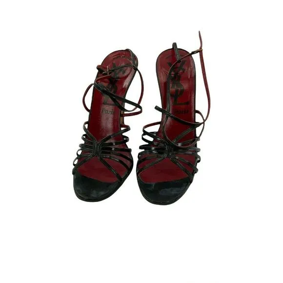 Yves Saint Laurent Shoes Womens Sz 8 Leather Strappy Stiletto Heel Sandals Italy