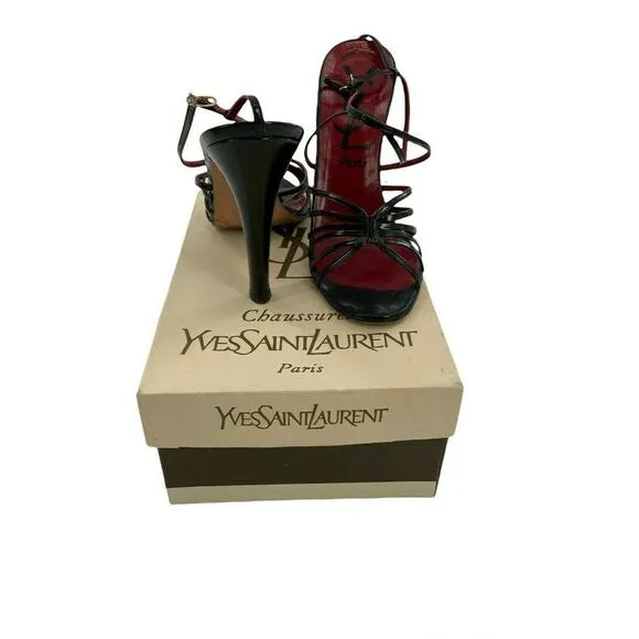 Yves Saint Laurent Shoes Womens Sz 8 Leather Strappy Stiletto Heel Sandals Italy