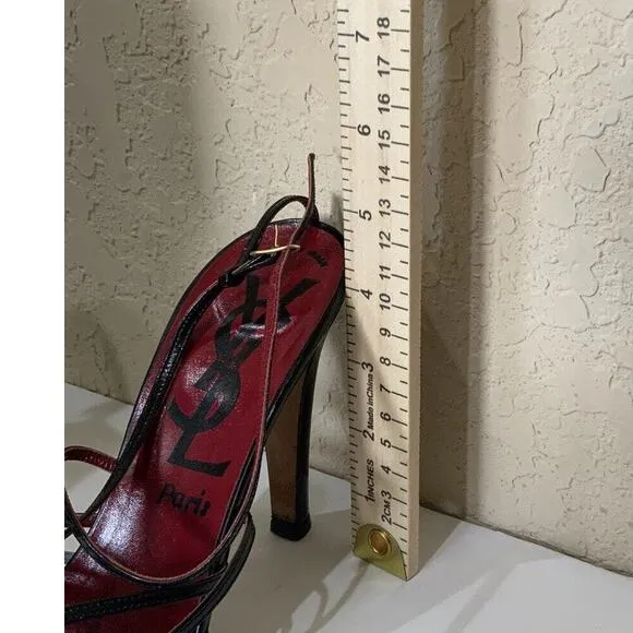 Yves Saint Laurent Shoes Womens Sz 8 Leather Strappy Stiletto Heel Sandals Italy