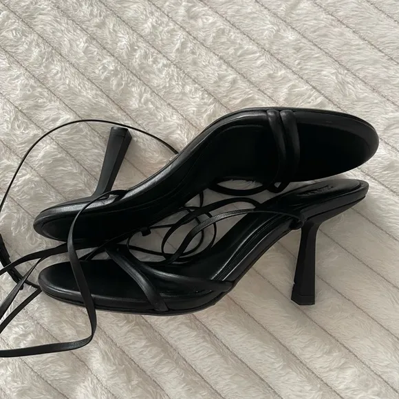 Zara Black Strappy Heeled Leather Sandals