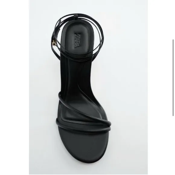 Zara Black Strappy Heeled Leather Sandals