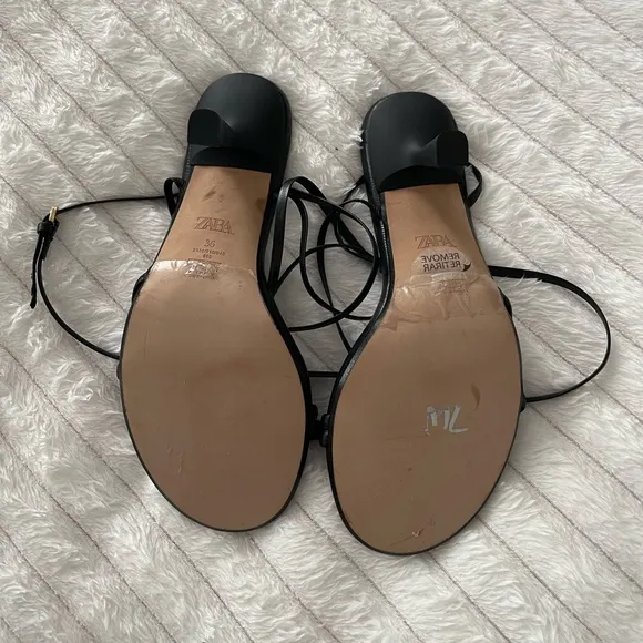 Zara Black Strappy Heeled Leather Sandals