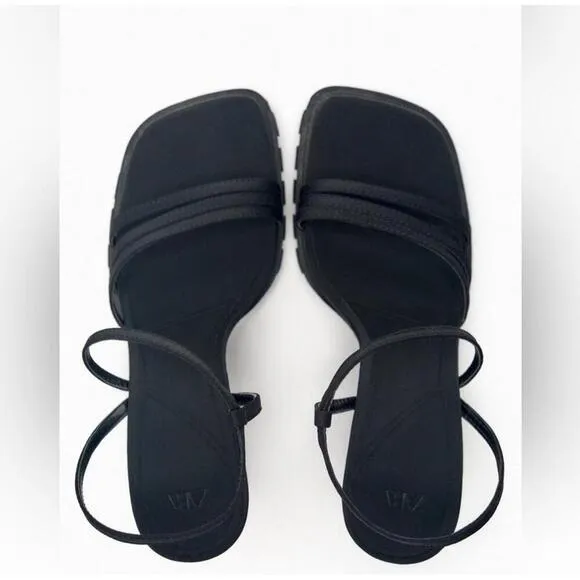 Zara Black Strappy track High Heel Sandals Lug Sole Leather Size 41 NWOB