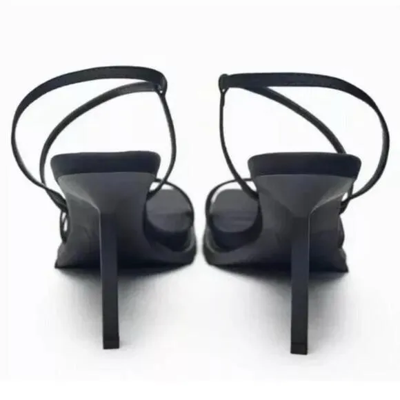 Zara Black Strappy track High Heel Sandals Lug Sole Leather Size 41 NWOB