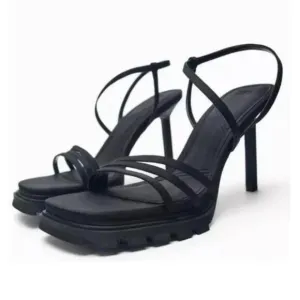 Zara Black Strappy track High Heel Sandals Lug Sole Leather Size 41 NWOB