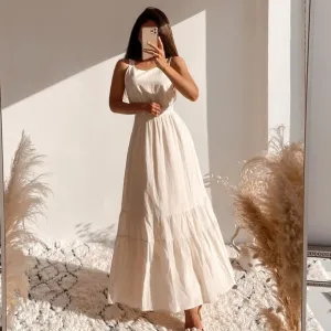 Zara * Cream Maxi Midi Dress Rustic Boho