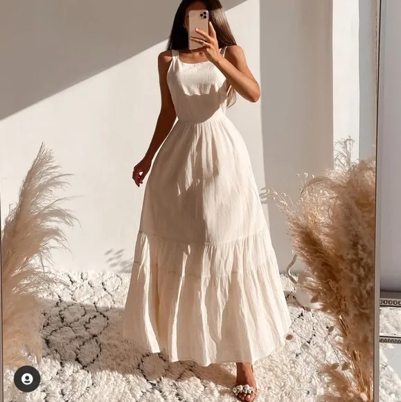 Zara * Cream Maxi Midi Dress Rustic Boho