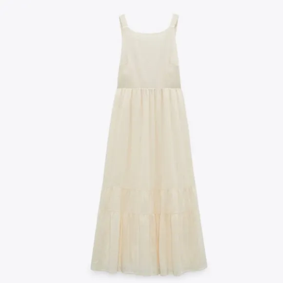 Zara * Cream Maxi Midi Dress Rustic Boho