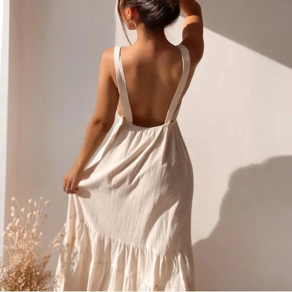 Zara * Cream Maxi Midi Dress Rustic Boho