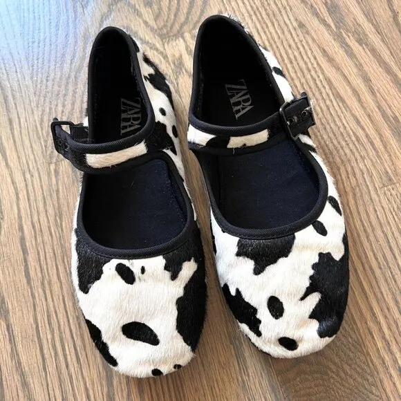 Zara Furskin Leather Ballet Flats