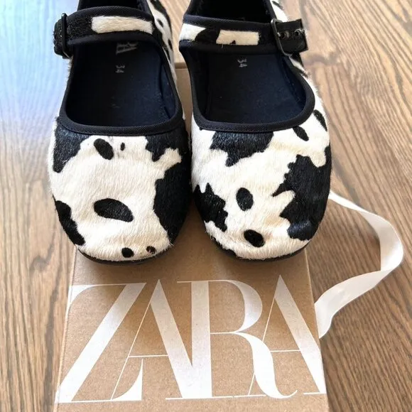 Zara Furskin Leather Ballet Flats
