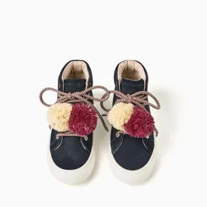 Zara girls high top sneakers with Pom Pom