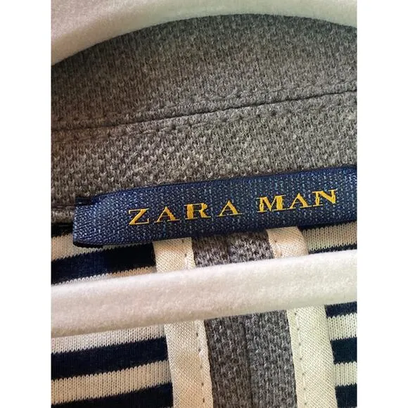 Zara Gray Knit Blazer Interior Cotton Stripes ~ Nautical Prep ~ Men S Women M/L