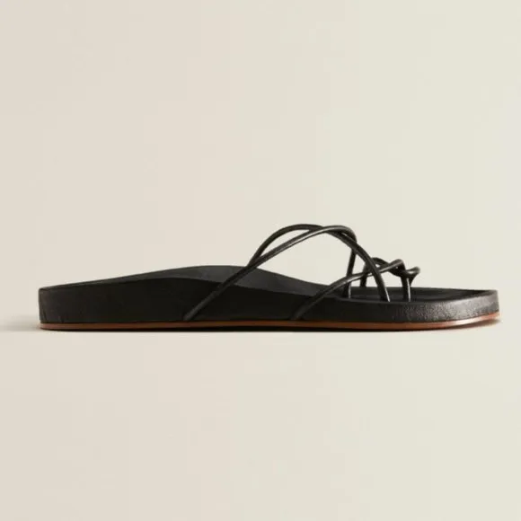 ZARA HOME 100% LEATHER BLACK STRAPPY SANDALS