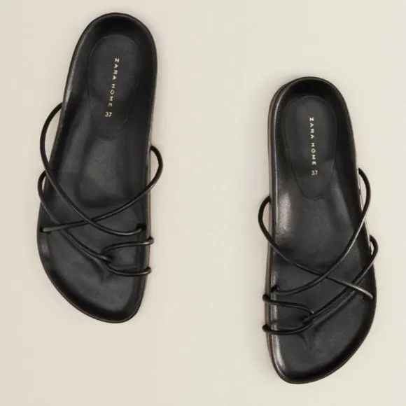 ZARA HOME 100% LEATHER BLACK STRAPPY SANDALS