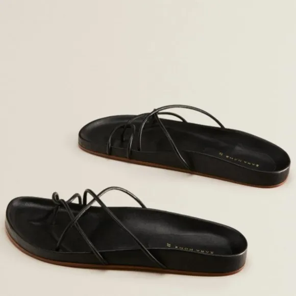 ZARA HOME 100% LEATHER BLACK STRAPPY SANDALS