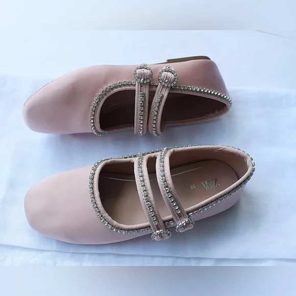 Zara  Jewel Satin-look  Ballet Flats Size 33 = 2